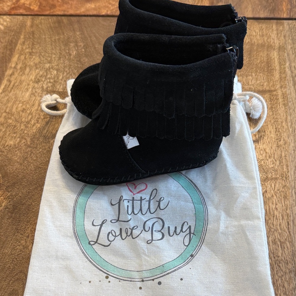 Little Love Bug Black Fringe Baby Booties